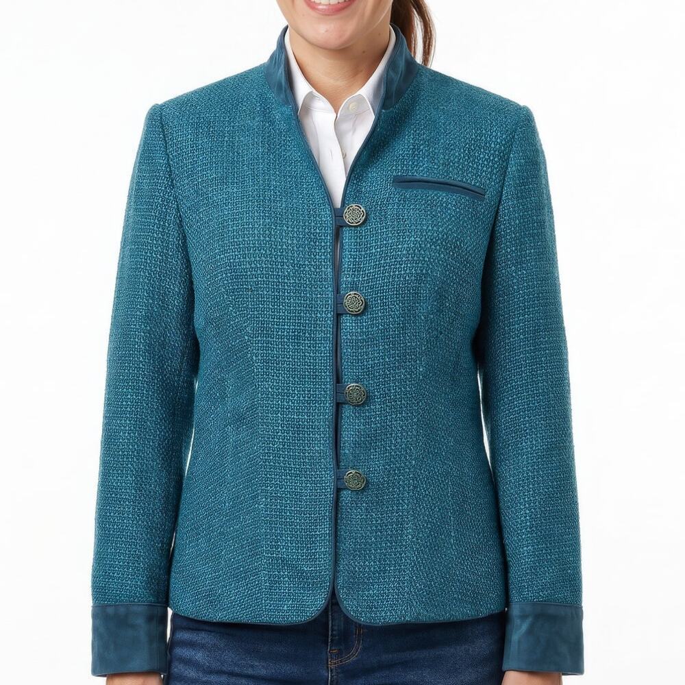 Coldwater Creek Turquoise Tweed Jacket Blazer Metal Buttons 6